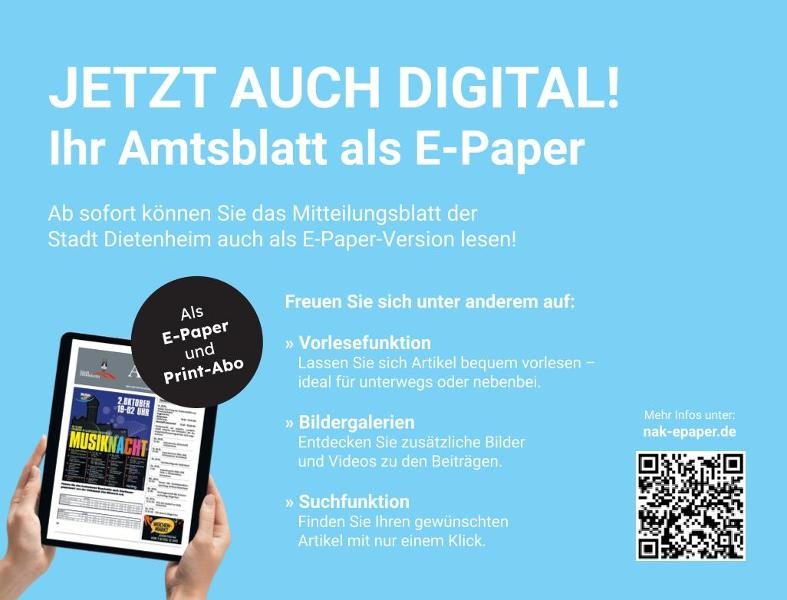 Plakat Amtsblatt als E-Paper - Link zur aktuellsten Ausgabe unseres Mitteilungsblattes