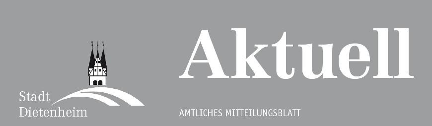 Logo Mitteilungsblatt Logo Mitteilungsblatt mit Logo Dietenheim und Schriftzug "Aktuell" auf grauem Grund in grau/weiß