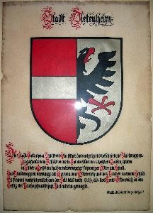 Foto vom Dietenheimer Stadtwappen mit textlicher Wappenbeschreibung (siehe unten)